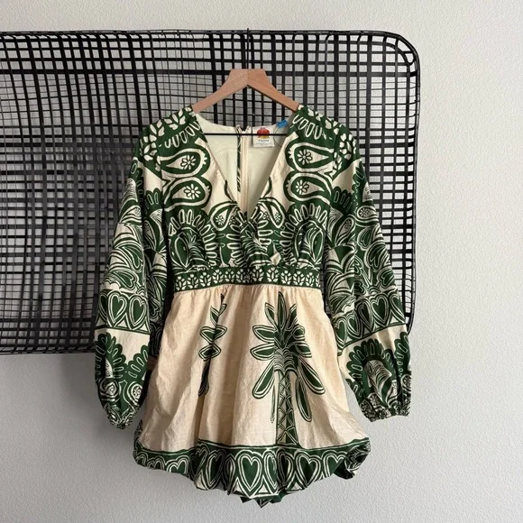 Farm Rio long sleeve v neck printed romper - Picture 2 of 9